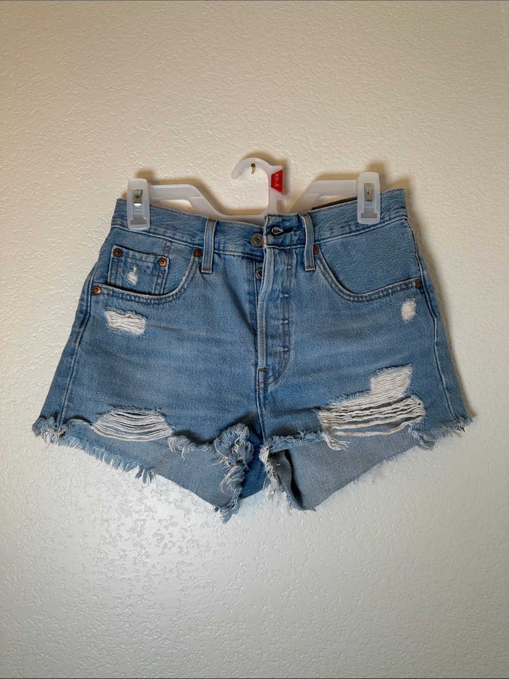 Levis Distressed Light Blue 501 Denim Women's Shorts‎